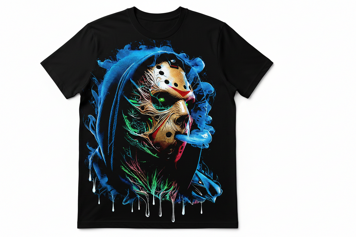 Horror Halftone Graphic T-Shirt | Neon Mask Streetwear Tee